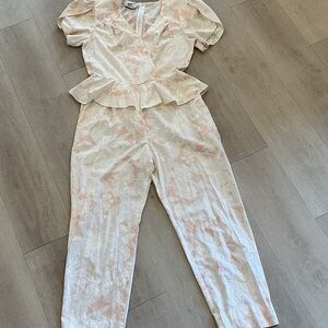 Vintage Chic Floral Cream and Pink Jumpsuit